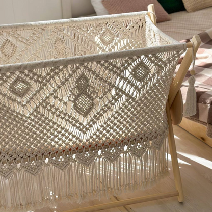 Cocon Macramé Bébé 2-en-1 – Berceau à Bascule & Fixe