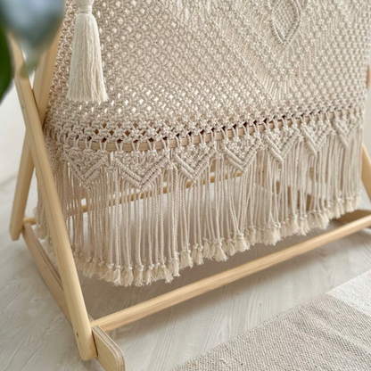 Cocon Macramé Bébé 2-en-1 – Berceau à Bascule & Fixe
