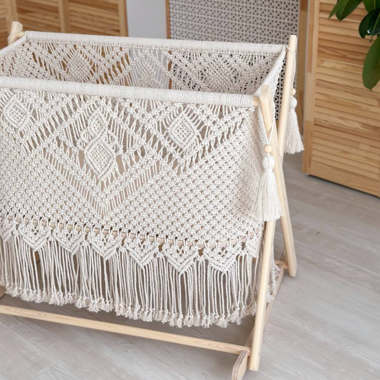 Cocon Macramé Bébé 2-en-1 – Berceau à Bascule & Fixe