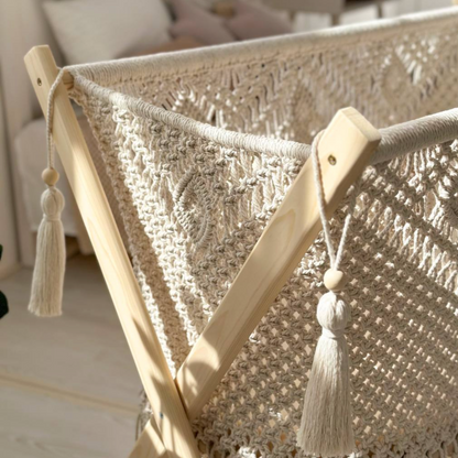Cocon Macramé Bébé 2-en-1 – Berceau à Bascule & Fixe