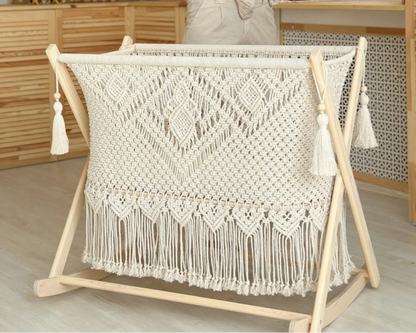 Cocon Macramé Bébé 2-en-1 – Berceau à Bascule & Fixe